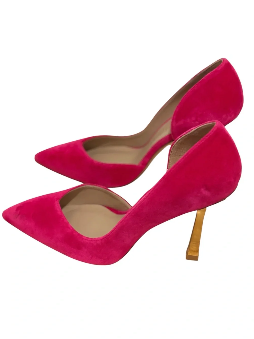 Stuart Weitzman Hot Pink Suede Pointed-Toe Stiletto Pumps w/ Gold Heel Size 9.5